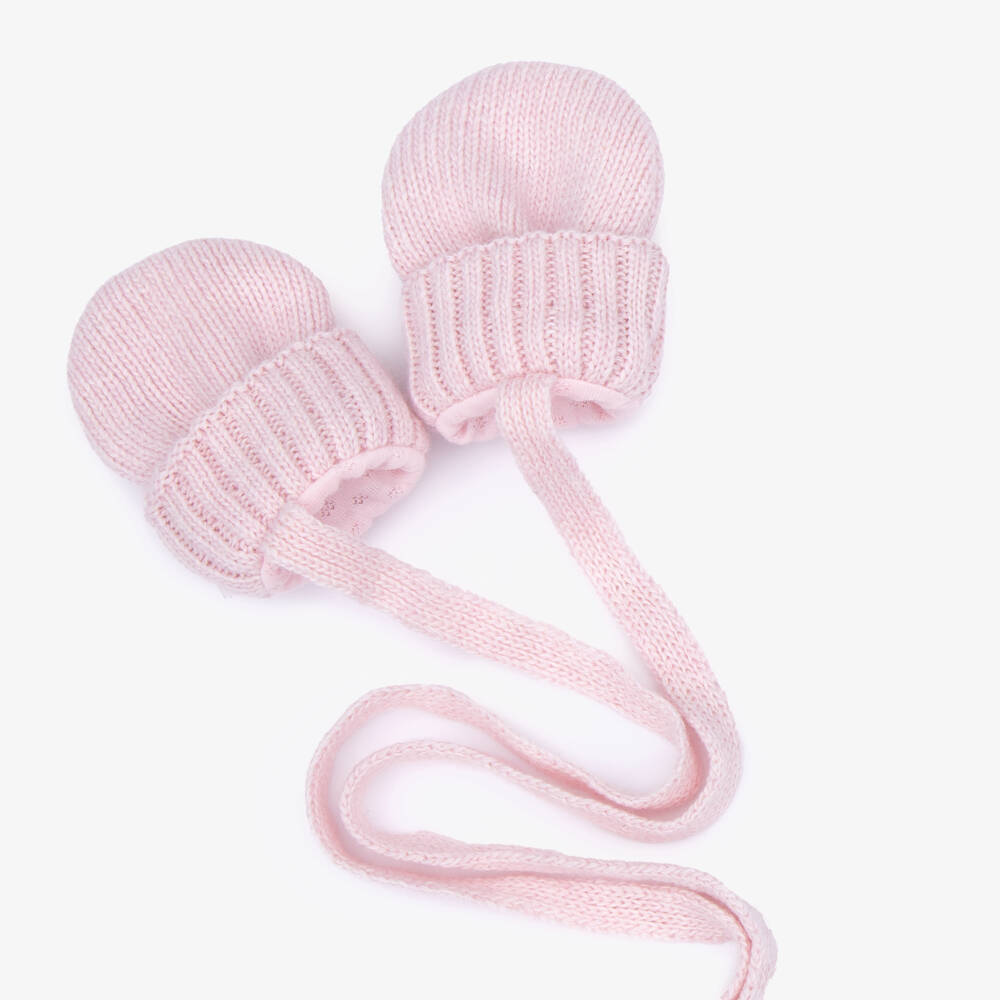 Jamiks-Pink Knitted Mittens with Strings | Childrensalon