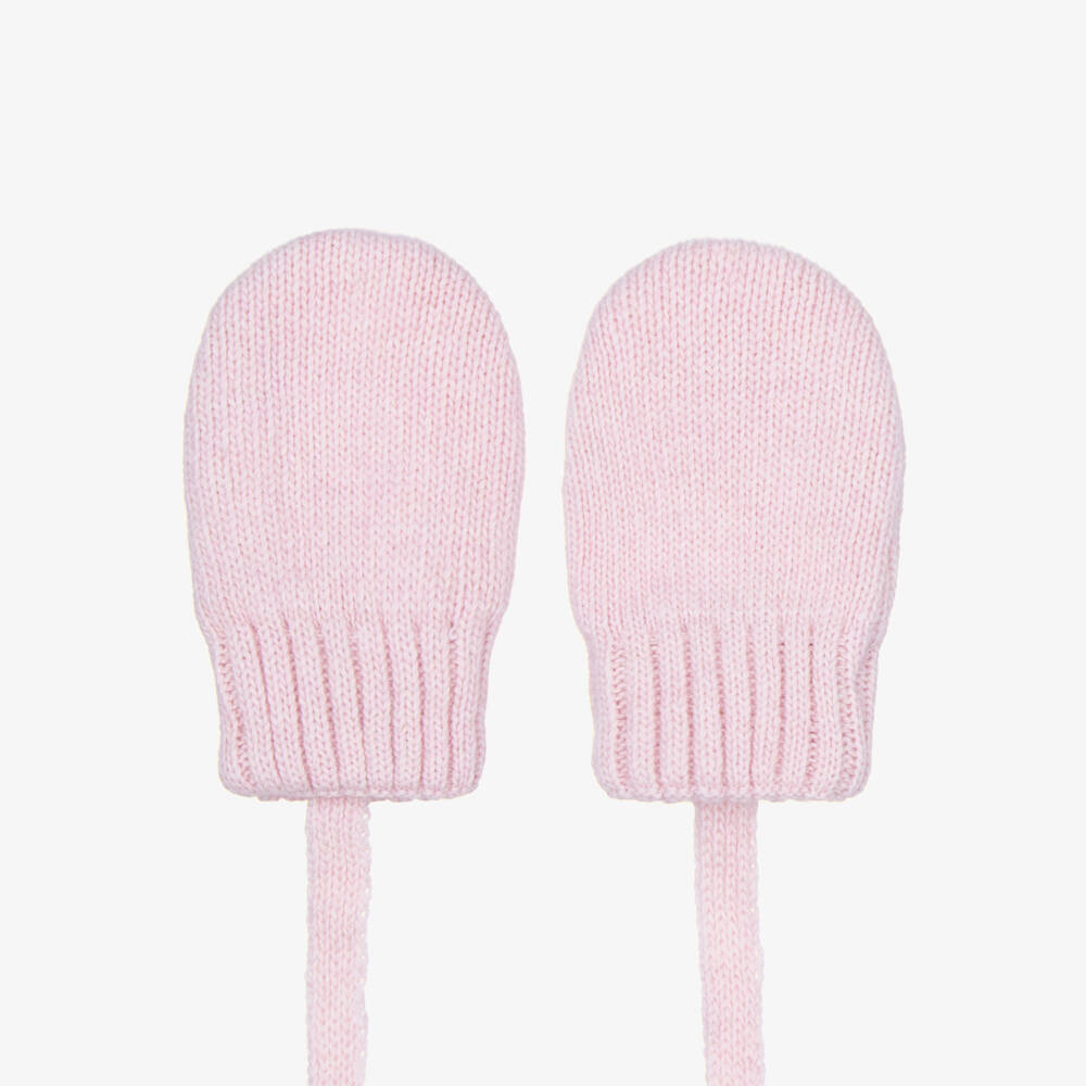 Jamiks-Pink Knitted Mittens with Strings | Childrensalon
