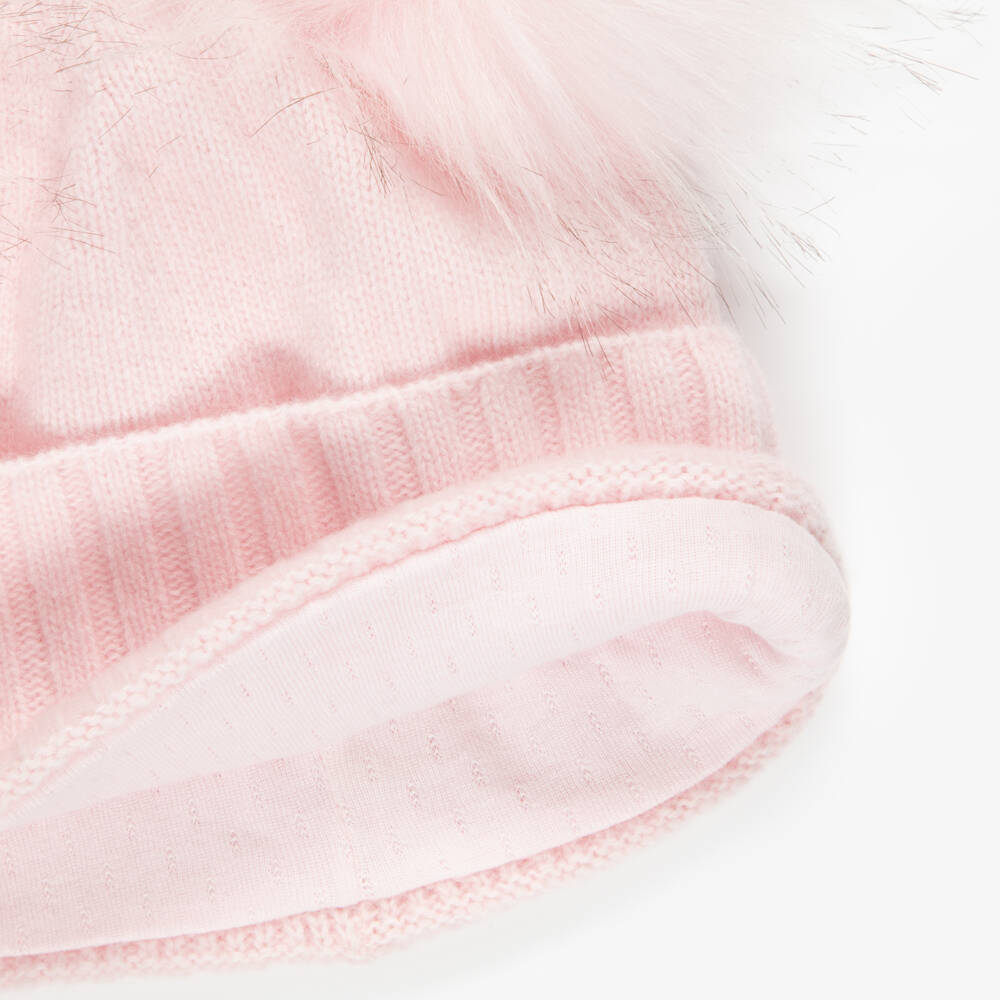 Jamiks-Pink Merino Wool Hat with Faux Fur Pom-Poms | Childrensalon