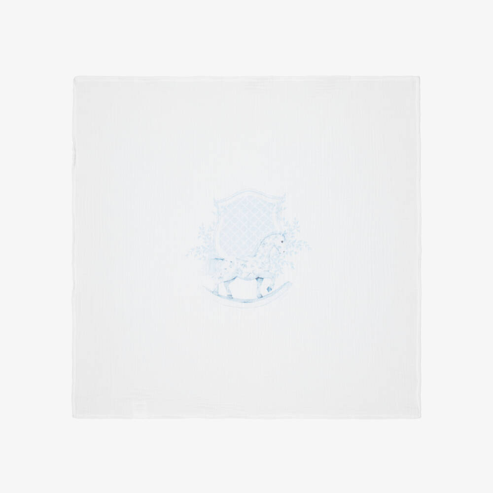 Jamiks-White & Blue Cotton Rocking Horse Muslin Cloths (2 Pack) | Childrensalon
