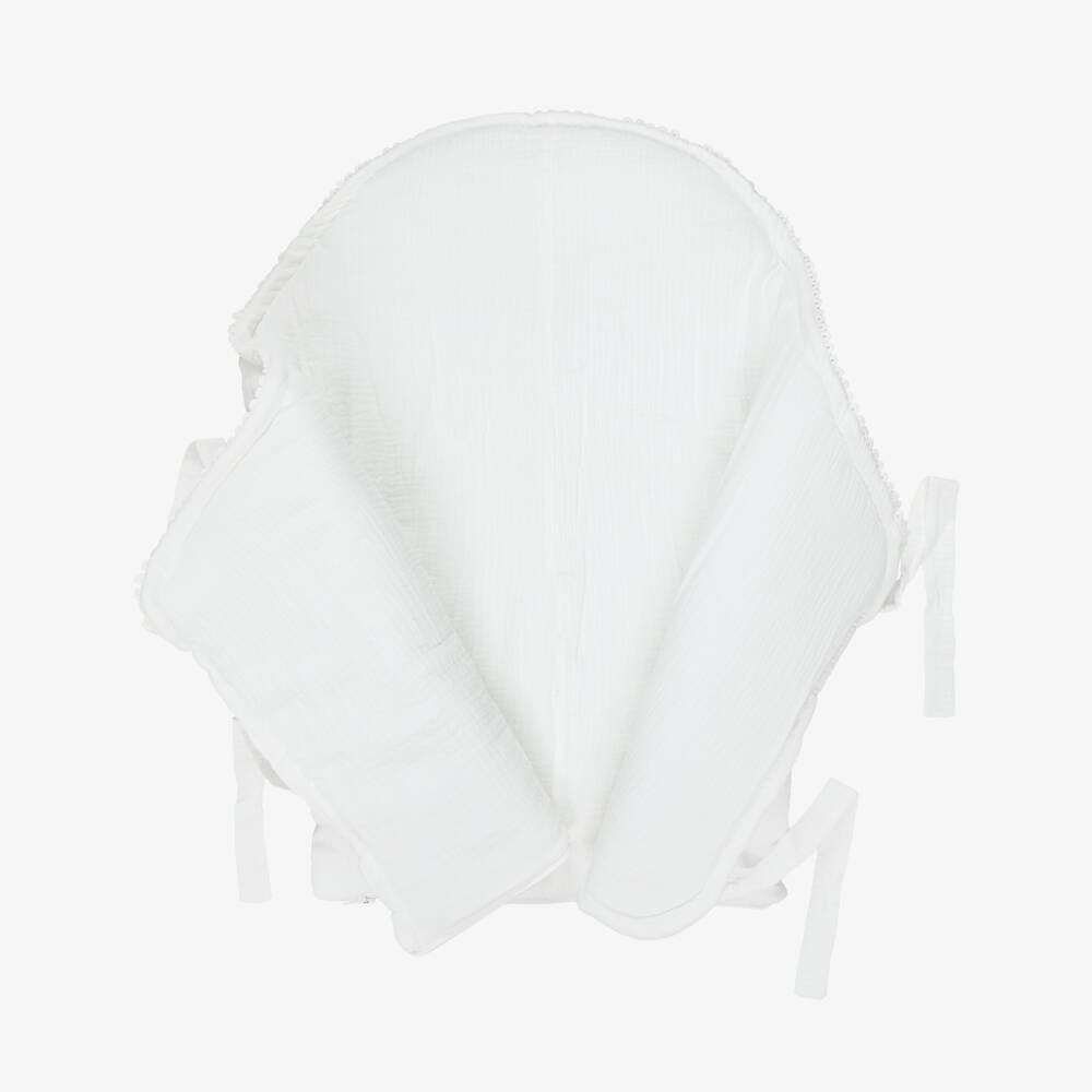 Jamiks-White Cotton Muslin Baby Nest with Scalloped Trim (100cm) | Childrensalon
