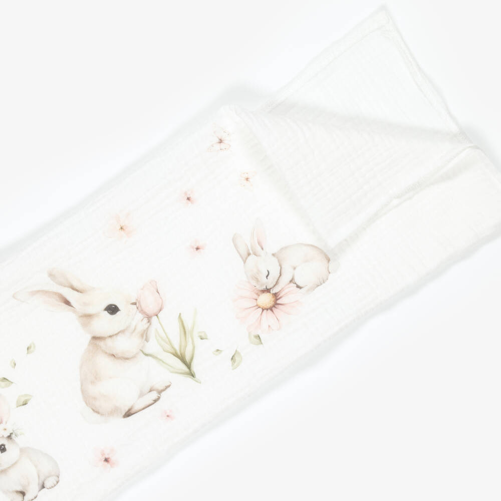 Jamiks-White & Pink Cotton Bunny Muslin Cloths (2 Pack) | Childrensalon