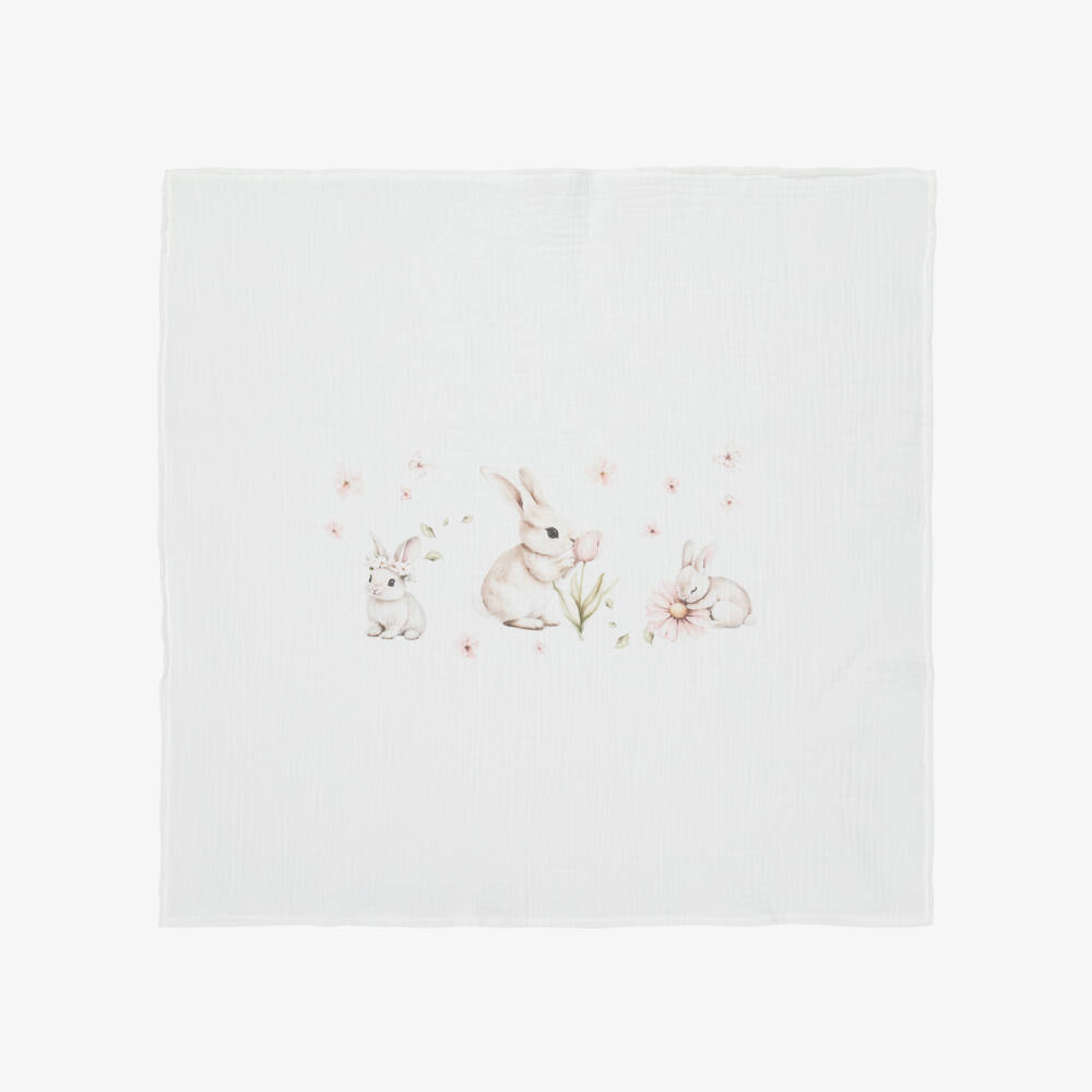 Jamiks-White & Pink Cotton Bunny Muslin Cloths (2 Pack) | Childrensalon