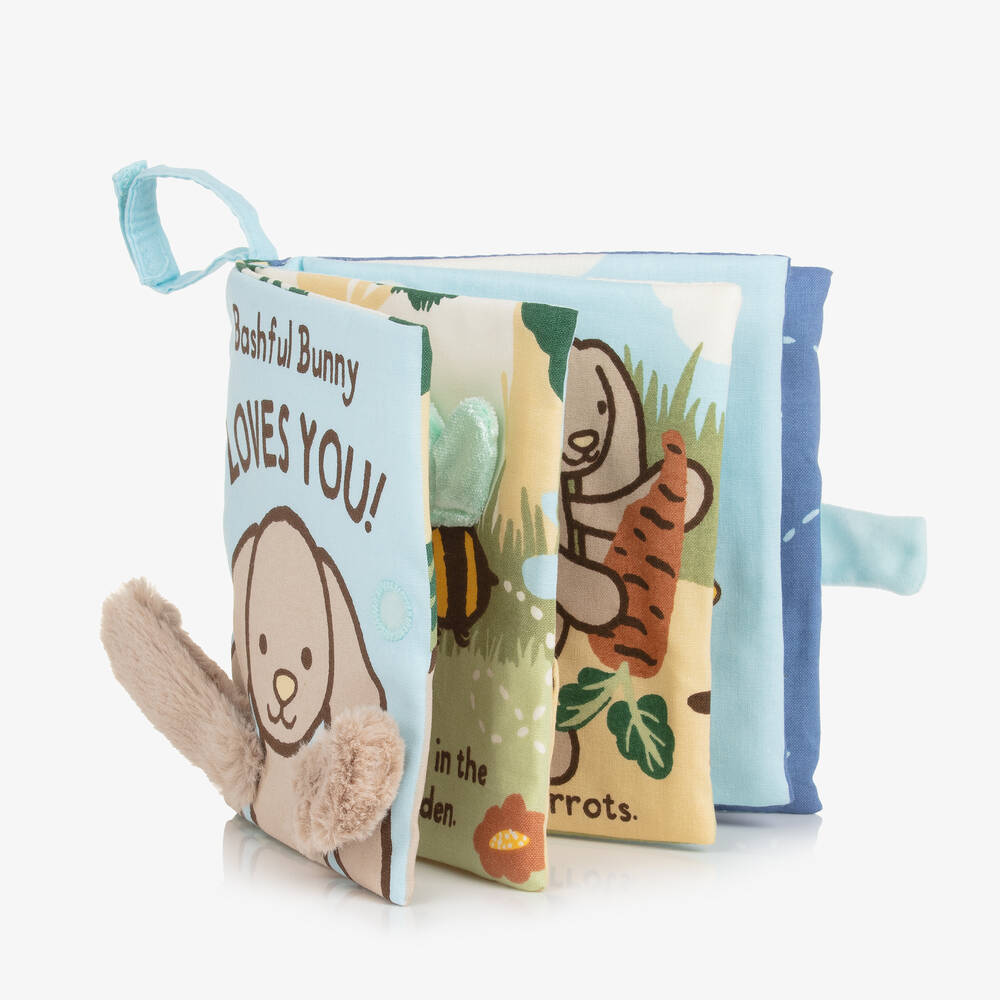 Jellycat-Книга из ткани "Зайка стесняшка любит тебя" (14см) | Childrensalon