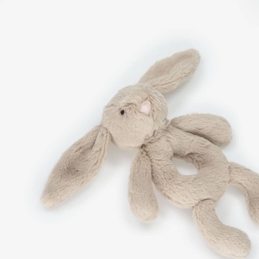 Jellycat-Beige Bashful Bunny Faux Fur Ring Rattle (18cm) | Childrensalon