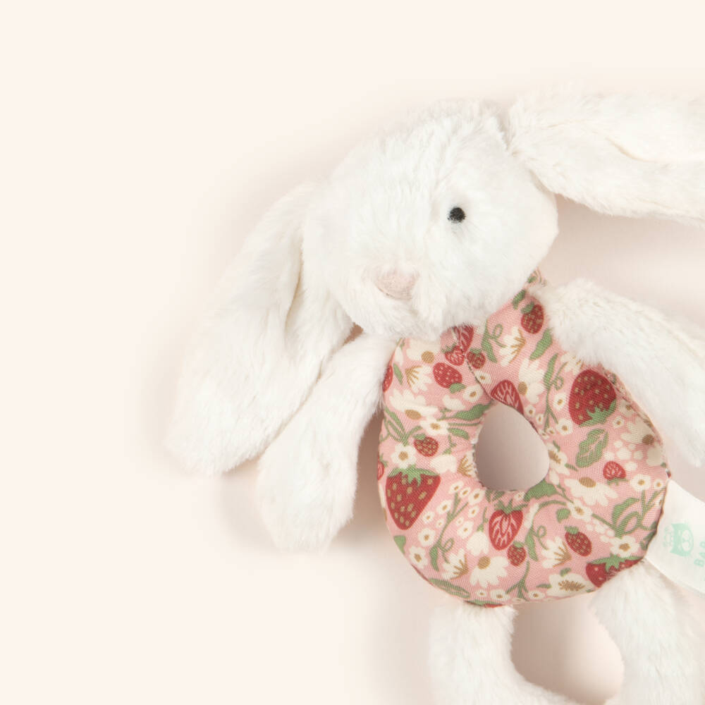 Jellycat-Blossom Cream Bunny Berry Ring Rattle (18cm) | Childrensalon