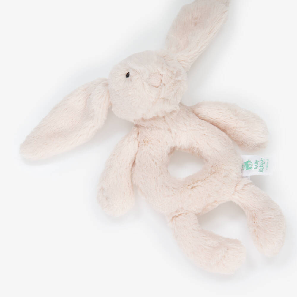 Jellycat-Blush Pink Bashful Bunny Faux Fur Ring Rattle (18cm) | Childrensalon