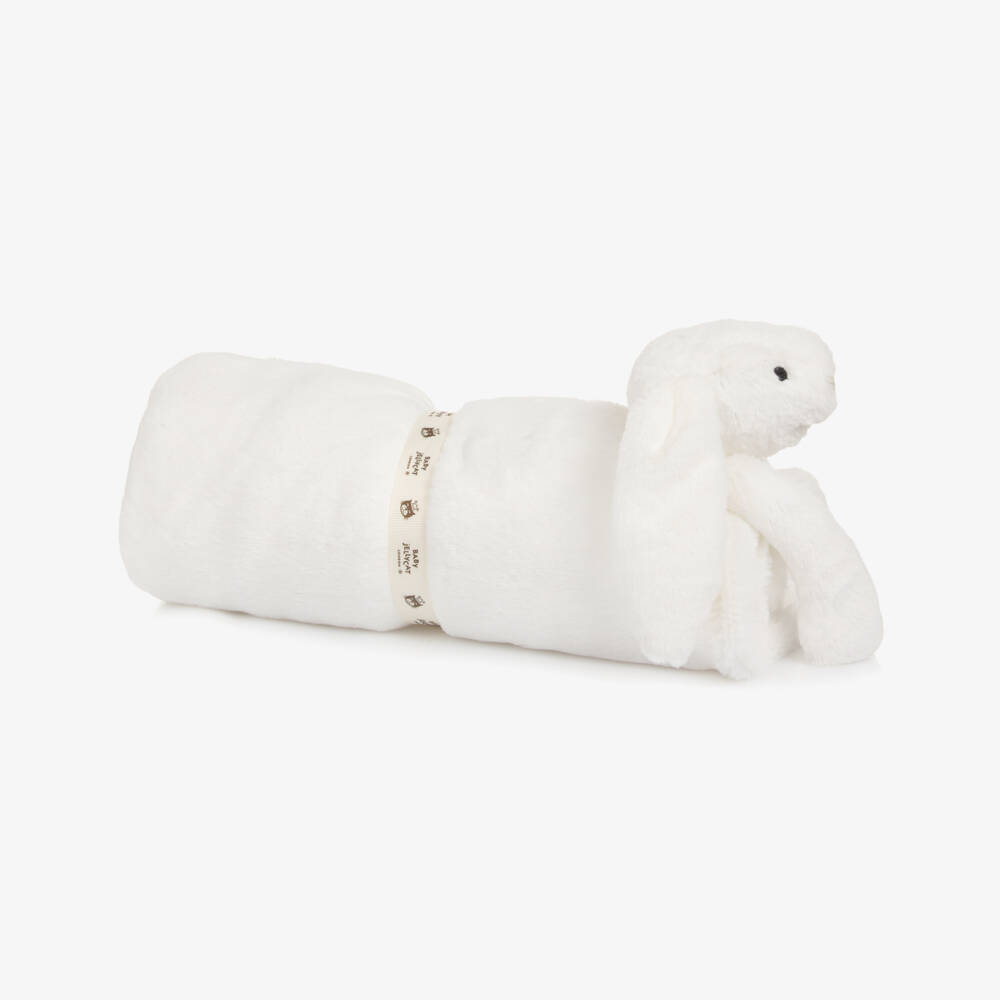 Jellycat-White Plush Bashful Luxe Bunny Luna Blankie (70cm) | Childrensalon