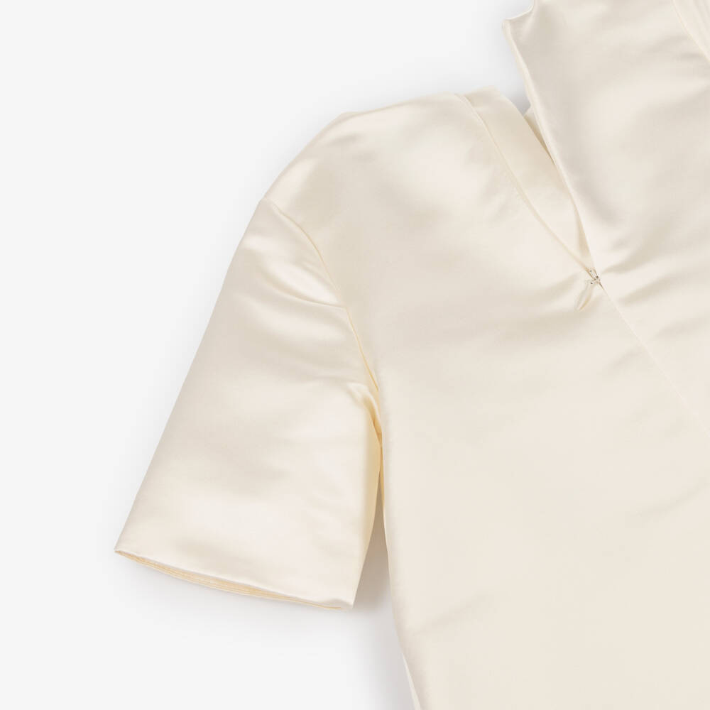 Jessie and James London-Girls Ivory Satin Dress with Abstract Black Ruffle | Childrensalon