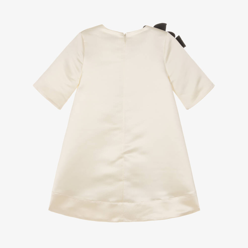 Jessie and James London-Girls Ivory Satin Dress with Abstract Black Ruffle | Childrensalon