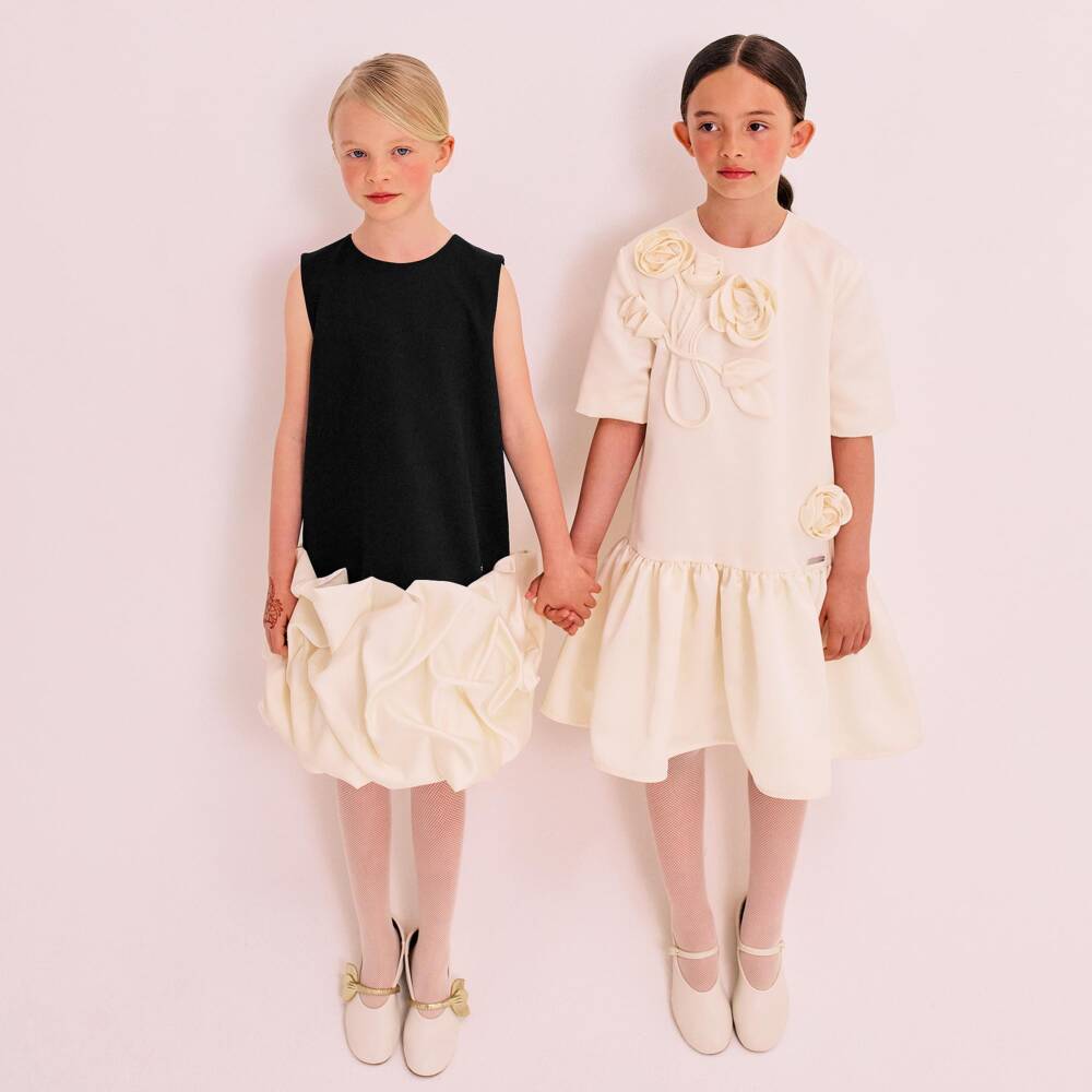 Jessie and James London-Girls Black & Ivory Ruffle Hem Dress | Childrensalon