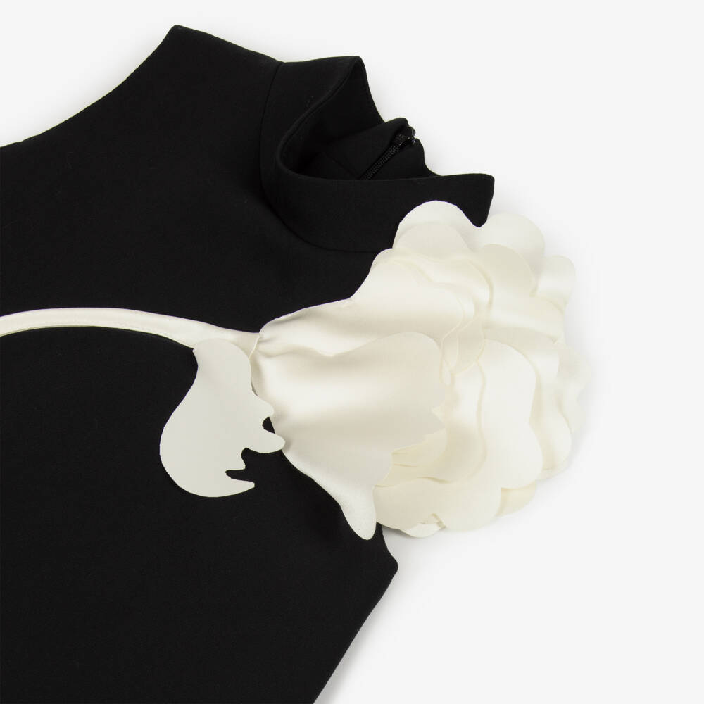 Jessie and James London-Girls Black & Ivory Satin Flower Dress | Childrensalon