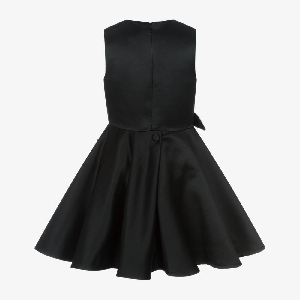 Jessie and James London-Girls Black Satin Dress with Pink Floral Appliqués | Childrensalon