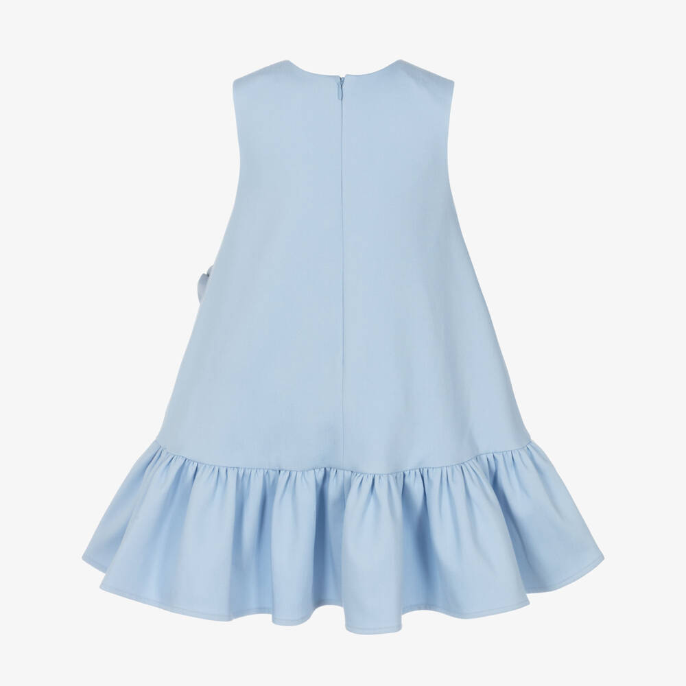 Jessie and James London-Girls Blue Cotton Twill 3D Flower Dress | Childrensalon