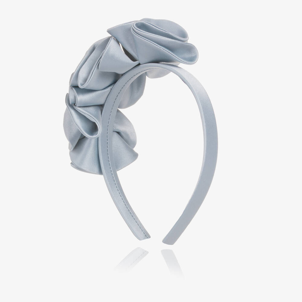 Jessie and James London-Girls Blue Satin Flower Hairband | Childrensalon