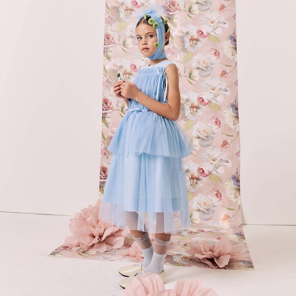 Jessie and James London-Платье без рукавов голубое с тюлем для девочек | Childrensalon