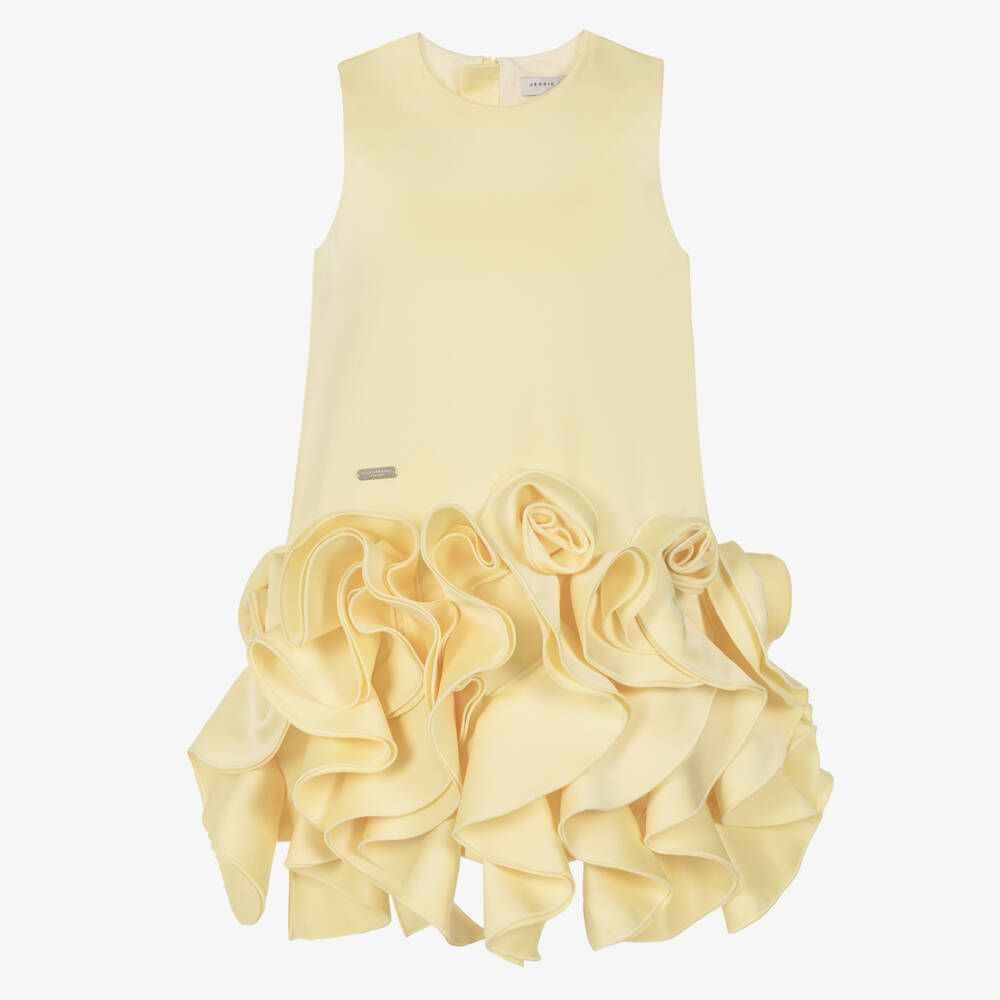 Jessie and James London-Girls Buttercup Yellow Satin Ruffle Dress | Childrensalon