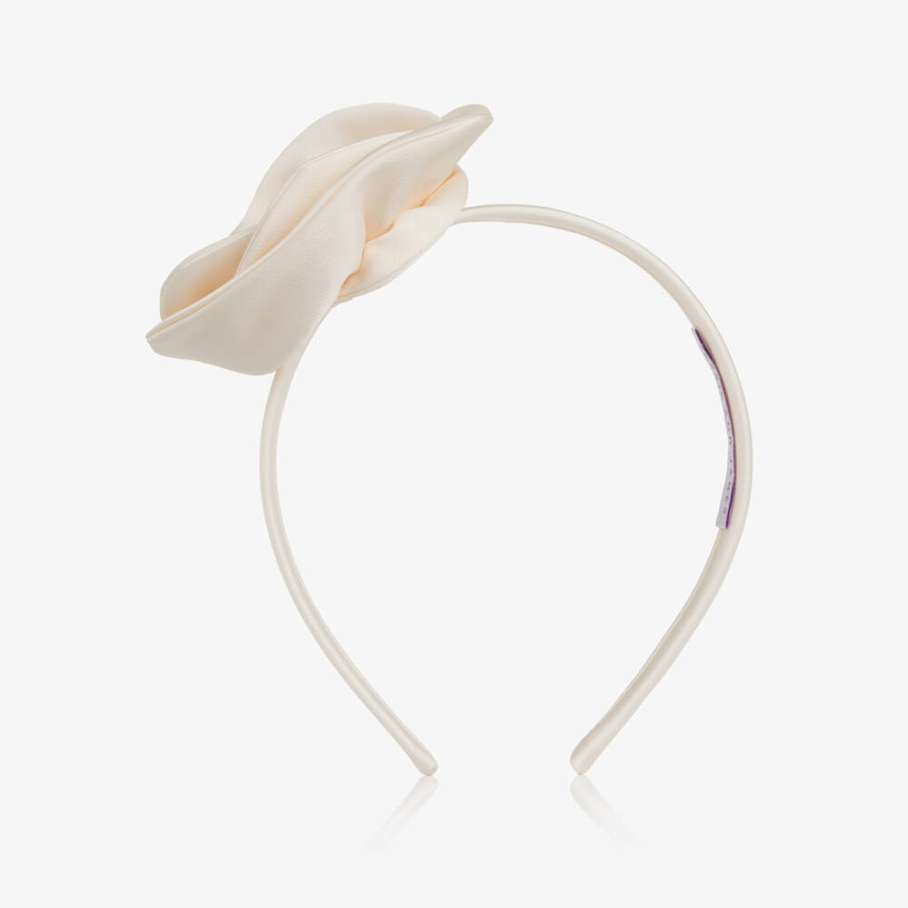 Jessie and James London-Girls Cream Satin Rose Hairband | Childrensalon