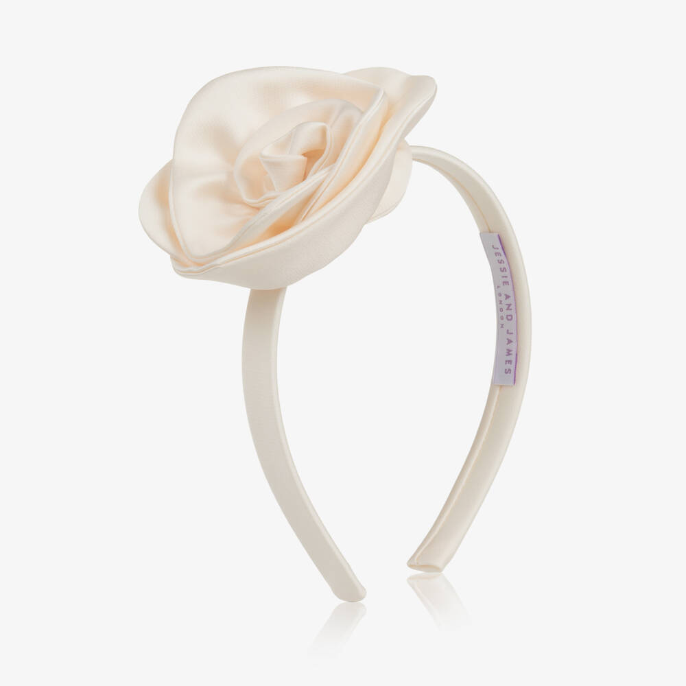Jessie and James London-Girls Cream Satin Rose Hairband | Childrensalon