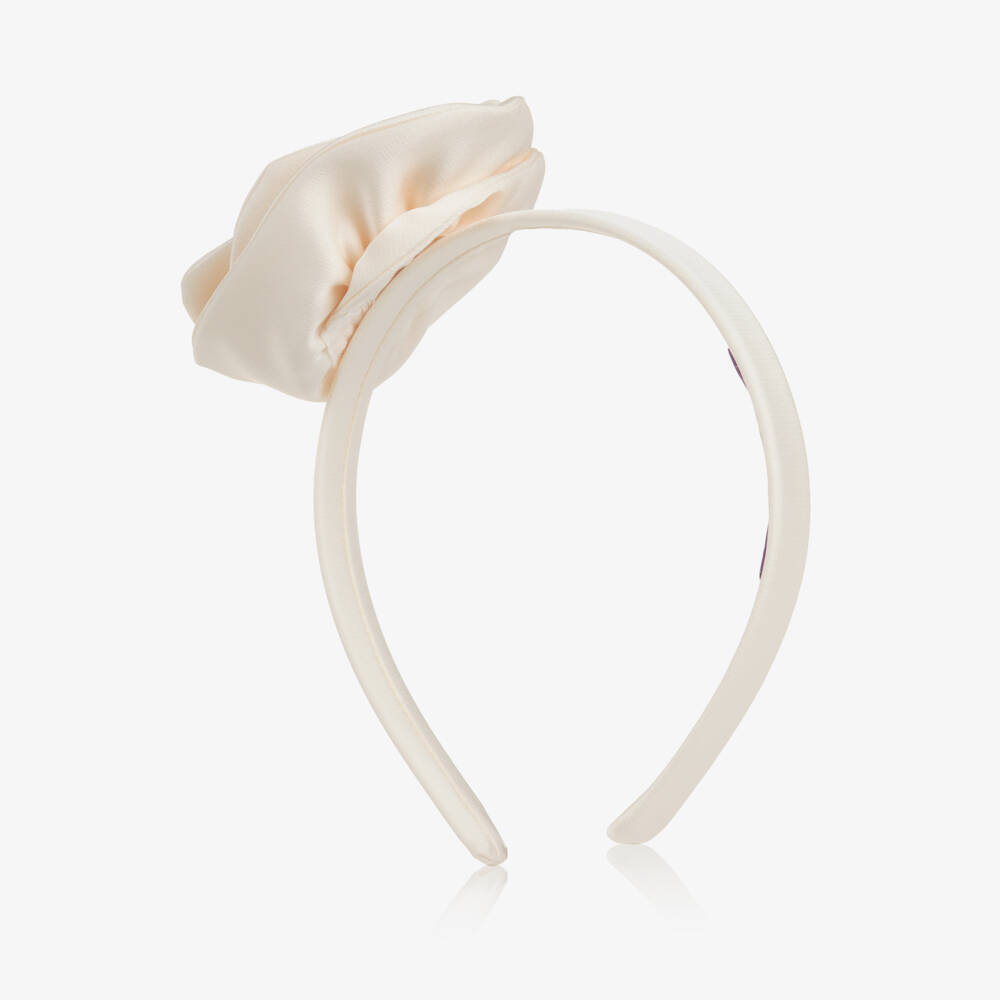 Jessie and James London-Girls Cream Satin Rose Hairband | Childrensalon