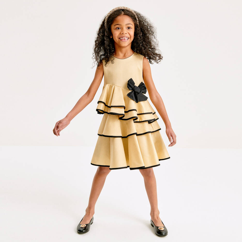 Jessie and James London-Girls Gold & Black Ruffle Dress | Childrensalon