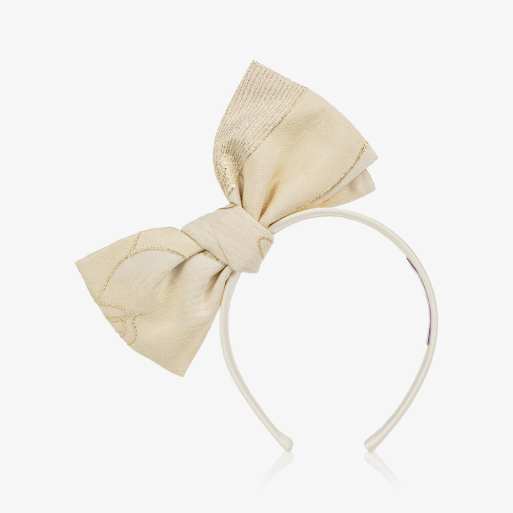 Jessie and James London-Girls Gold Lily Jacquard Bow Hairband | Childrensalon