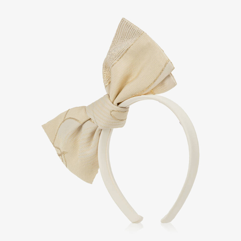 Jessie and James London-Girls Gold Lily Jacquard Bow Hairband | Childrensalon