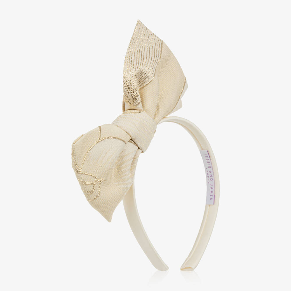 Jessie and James London-Girls Gold Lily Jacquard Bow Hairband | Childrensalon