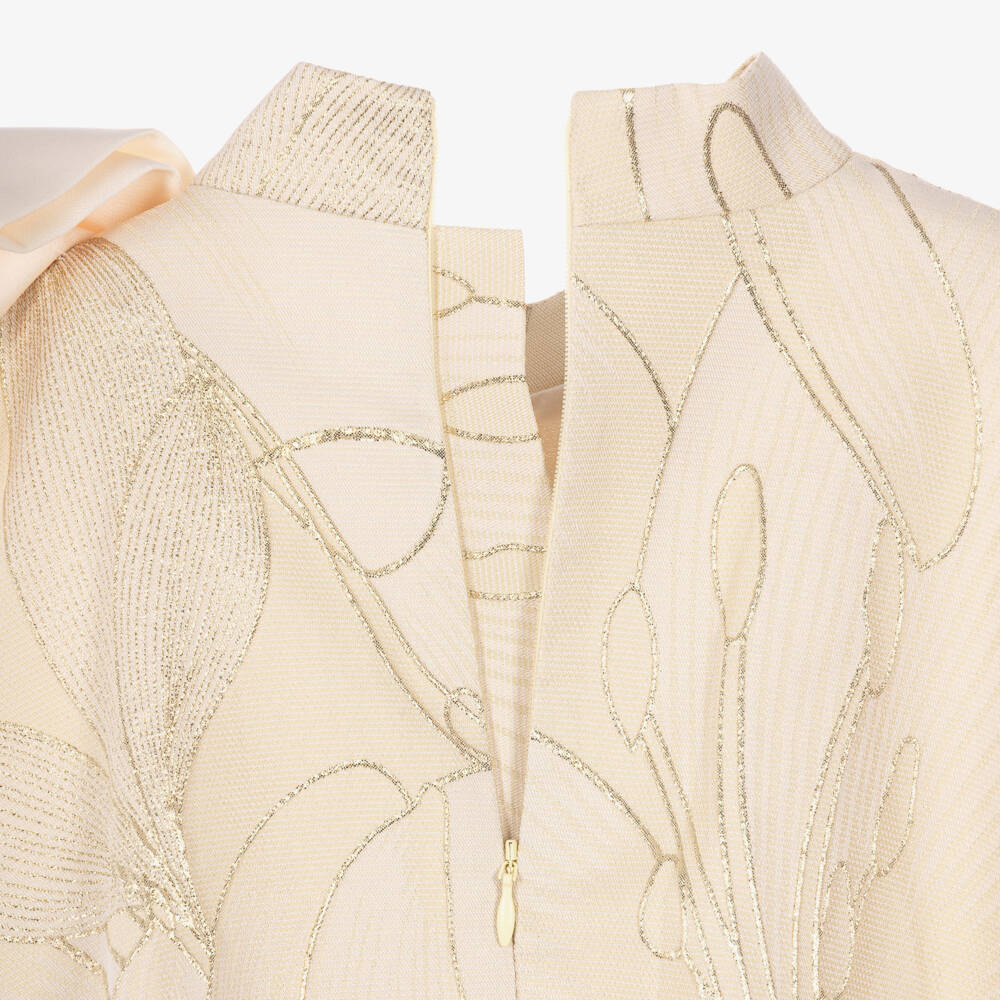 Jessie and James London-Girls Gold Lily Jacquard Bubble Hem Dress | Childrensalon