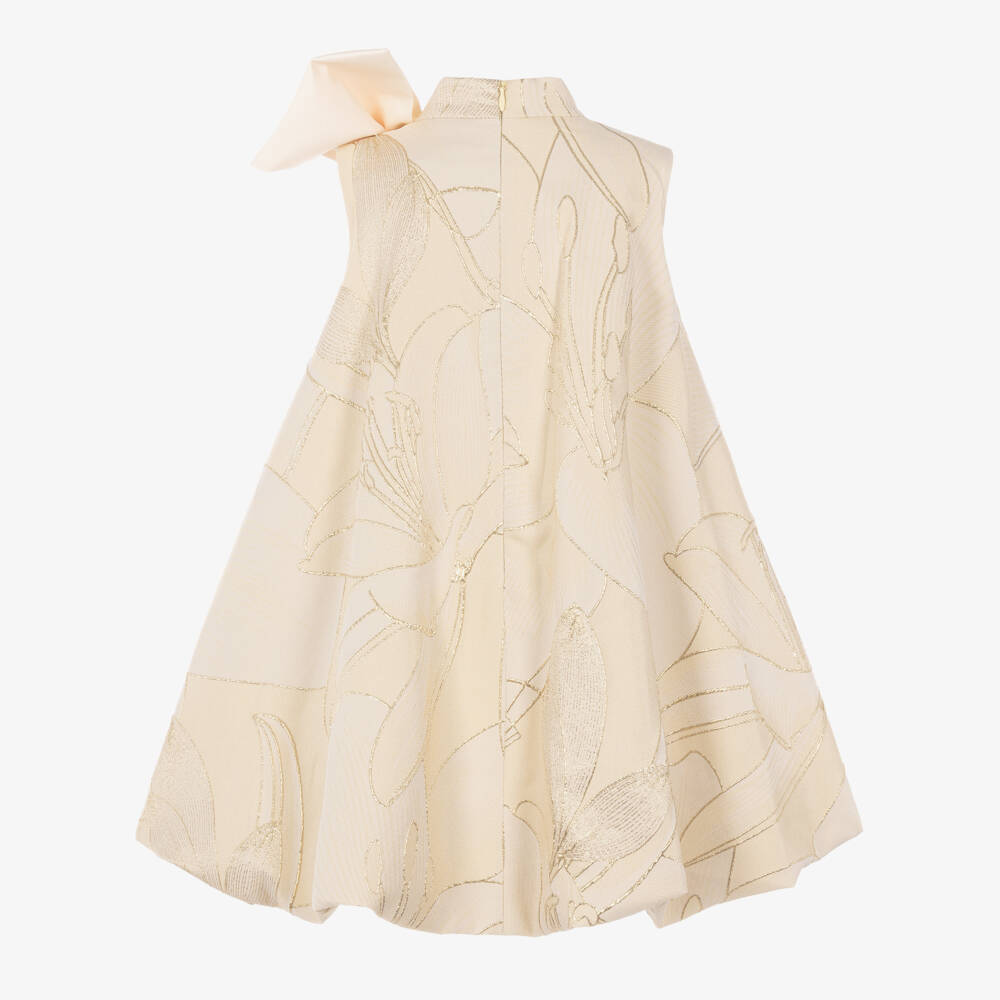 Jessie and James London-Girls Gold Lily Jacquard Bubble Hem Dress | Childrensalon