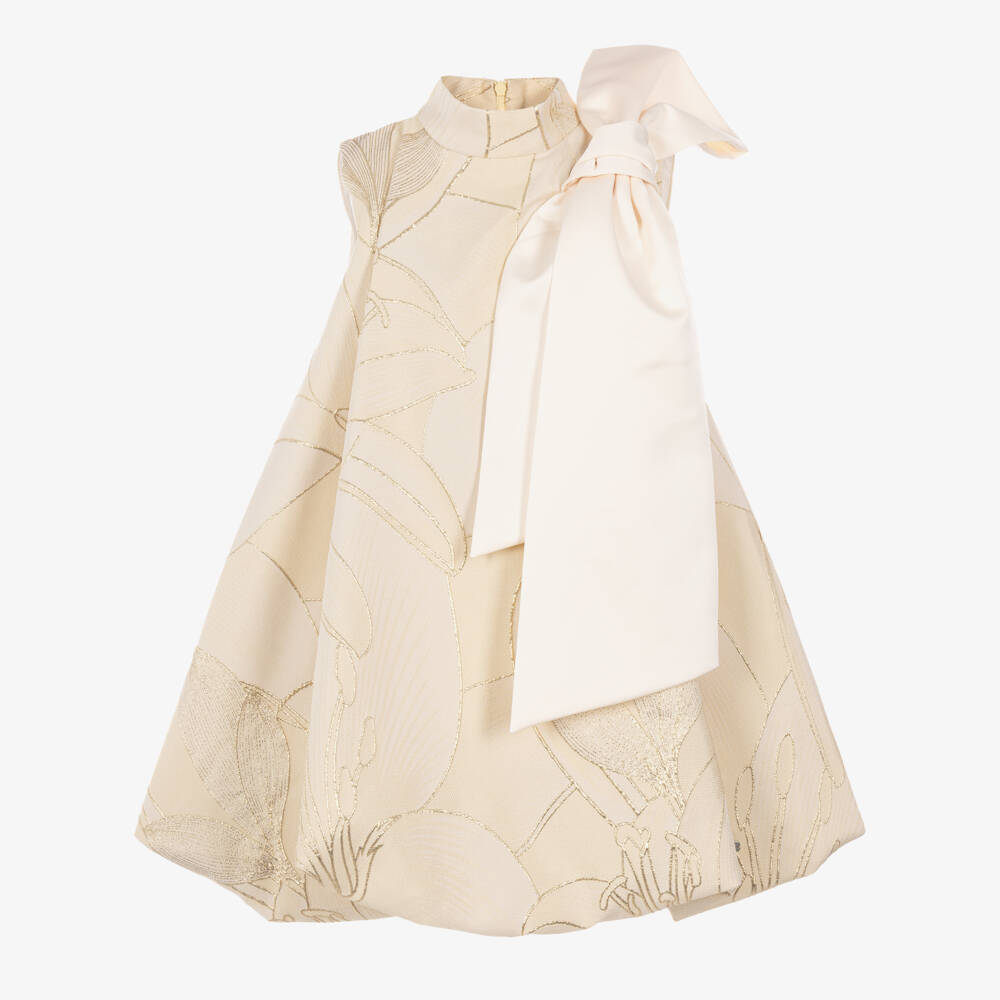 Jessie and James London-Girls Gold Lily Jacquard Bubble Hem Dress | Childrensalon