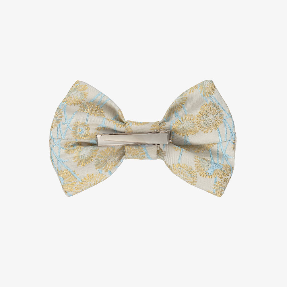 Jessie and James London-Girls Golden Daisy Jacquard Bow Hair Clip (12cm) | Childrensalon