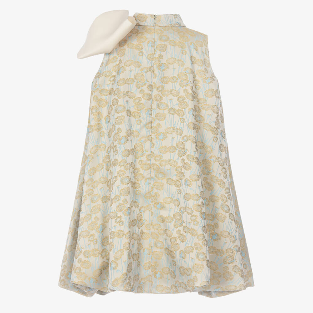 Jessie and James London-Girls Golden Daisy Jacquard Bubble Hem Dress | Childrensalon