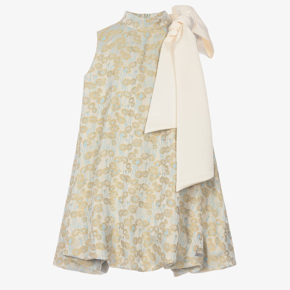 Jessie and James London-Girls Golden Daisy Jacquard Bubble Hem Dress | Childrensalon