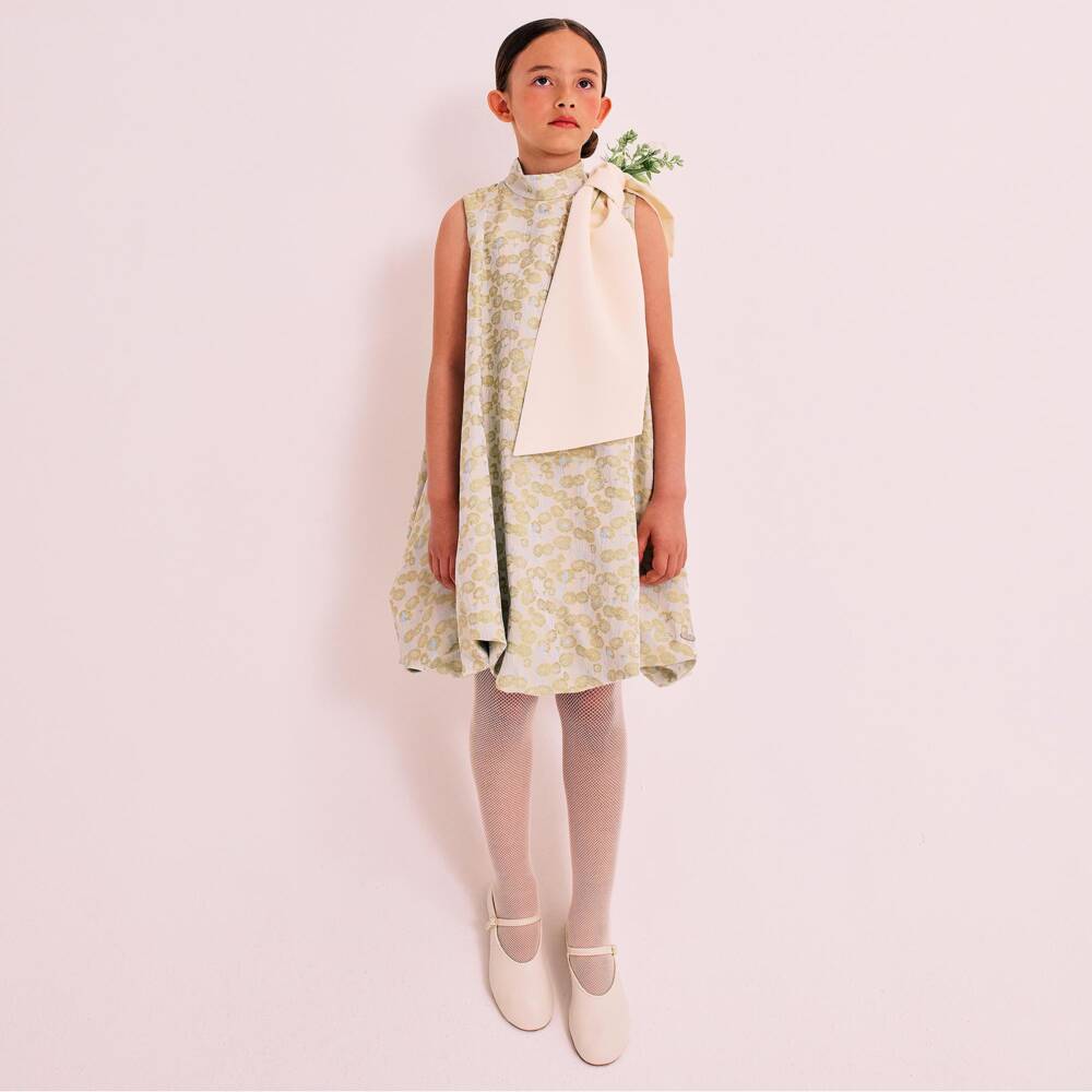 Jessie and James London-Girls Golden Daisy Jacquard Bubble Hem Dress | Childrensalon