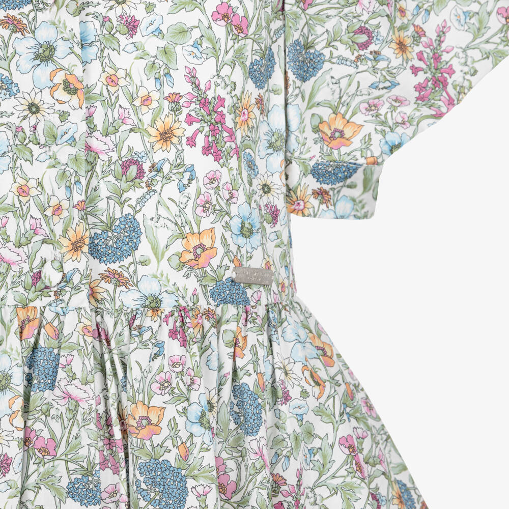Jessie and James London-Girls Green Floral Print Cotton Dress with Puffed Sleeves | Childrensalon
