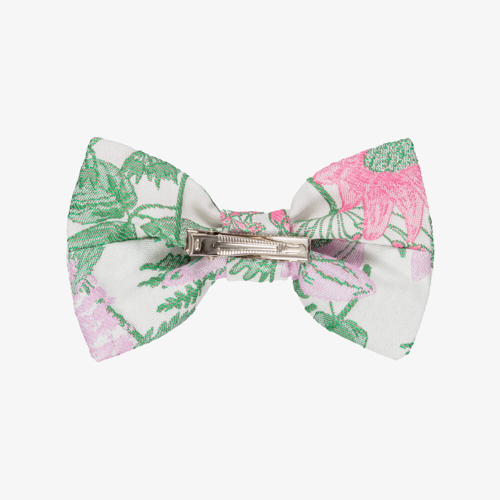 Jessie and James London-Girls Green & Pink Floral Jacquard Hair Clip (12cm) | Childrensalon