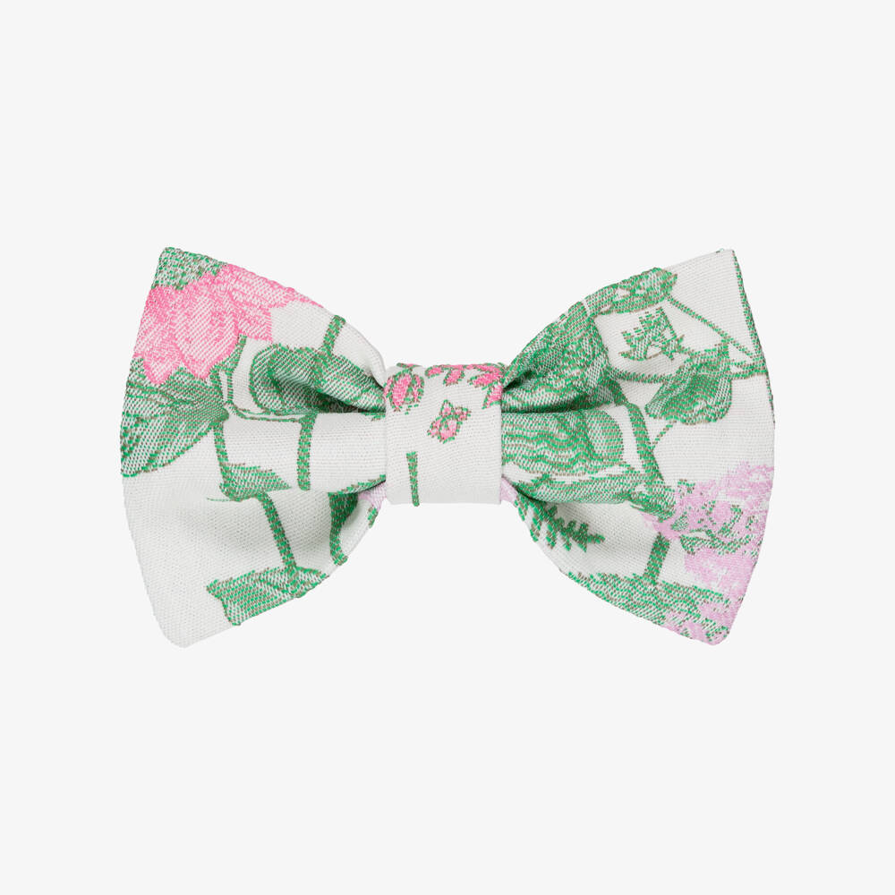 Jessie and James London-Girls Green & Pink Floral Jacquard Hair Clip (12cm) | Childrensalon