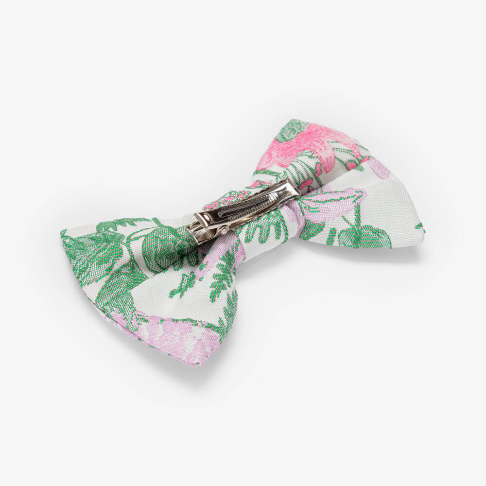 Jessie and James London-Girls Green & Pink Floral Jacquard Hair Clip (12cm) | Childrensalon
