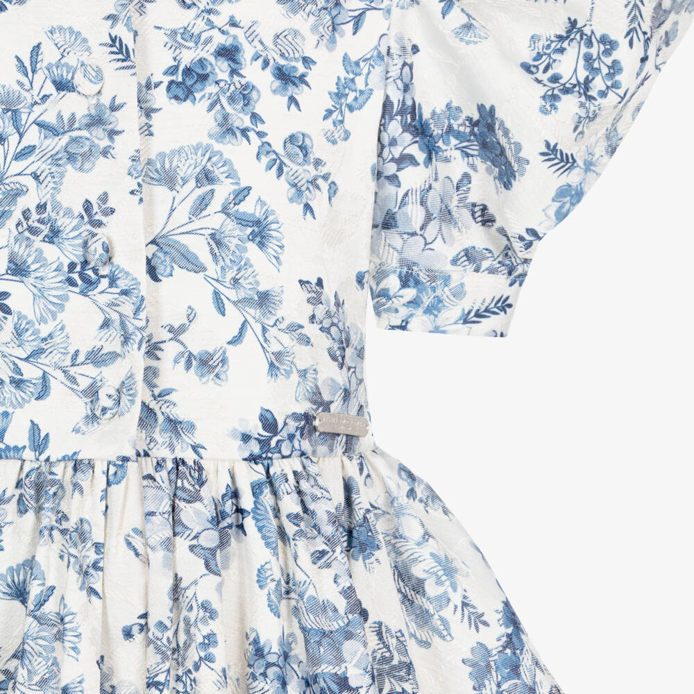 Jessie and James London-Girls Ivory & Blue Floral Jacquard Dress | Childrensalon