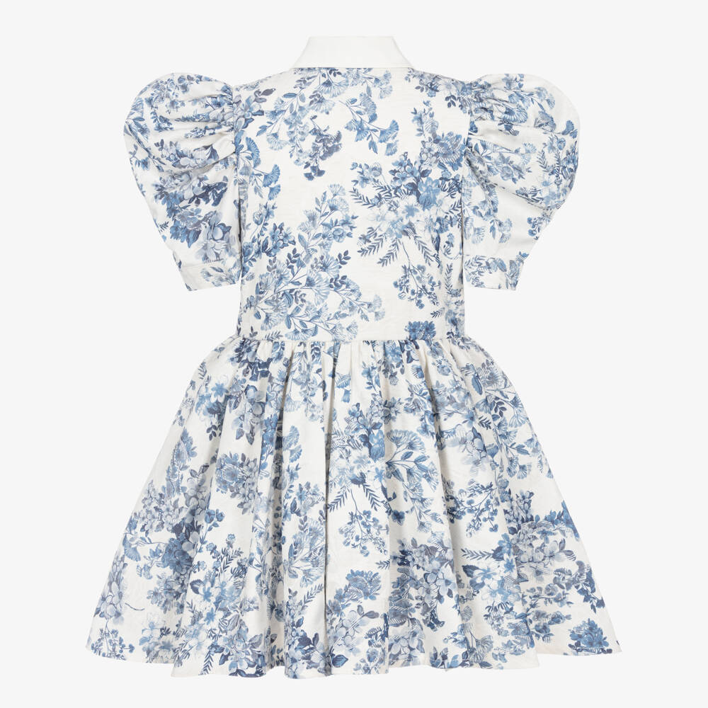 Jessie and James London-Girls Ivory & Blue Floral Jacquard Dress | Childrensalon