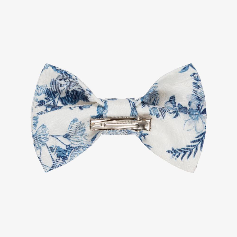 Jessie and James London-Girls Ivory & Blue Floral Jacquard Hair Clip (12cm) | Childrensalon