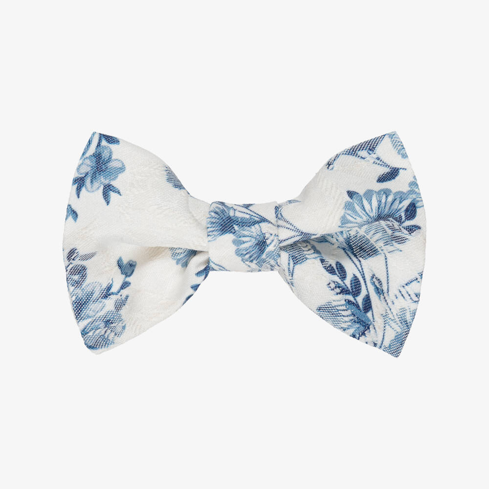 Jessie and James London-Girls Ivory & Blue Floral Jacquard Hair Clip (12cm) | Childrensalon