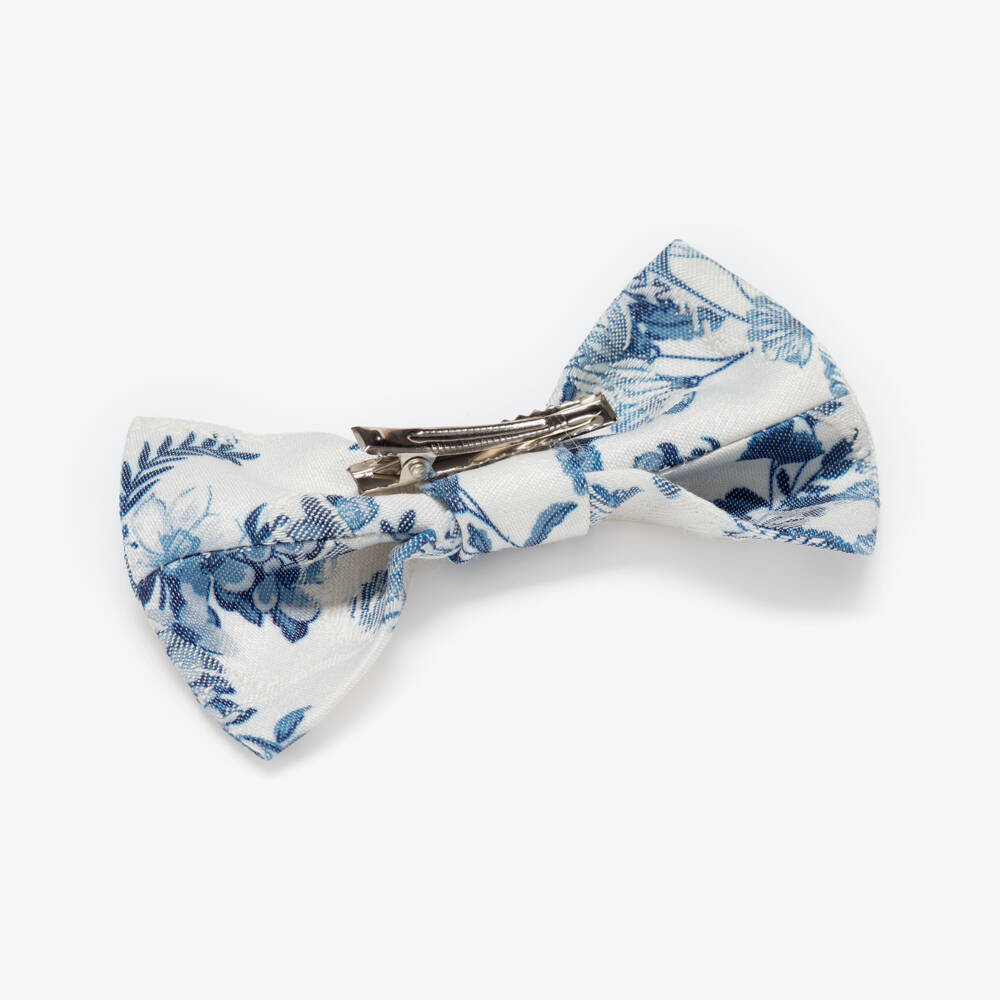 Jessie and James London-Girls Ivory & Blue Floral Jacquard Hair Clip (12cm) | Childrensalon