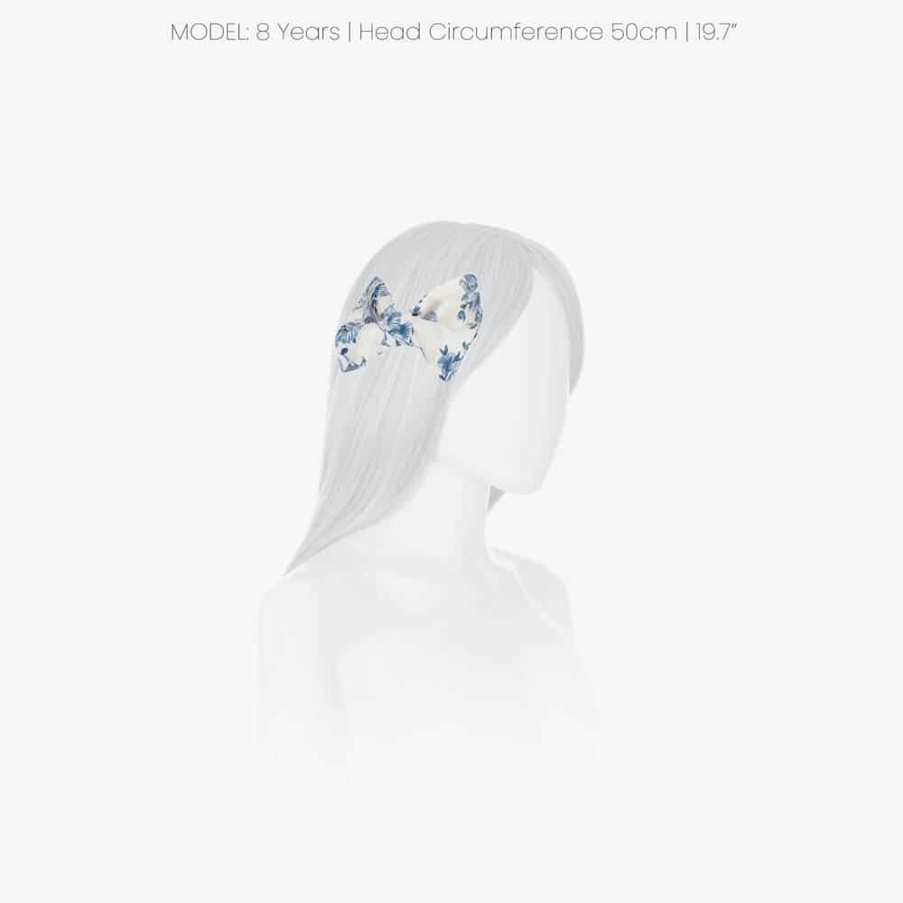 Jessie and James London-Girls Ivory & Blue Floral Jacquard Hair Clip (12cm) | Childrensalon