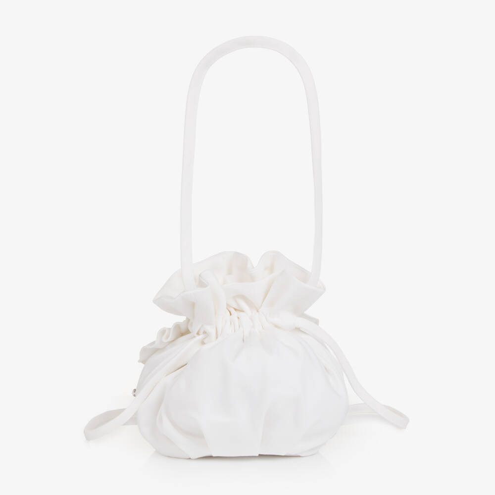 Jessie and James London-Girls Ivory Drawstring Handbag with 3D Flowers | Childrensalon