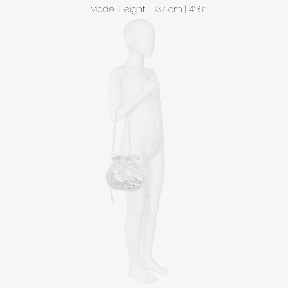 Jessie and James London-Girls Ivory Drawstring Handbag with 3D Flowers | Childrensalon