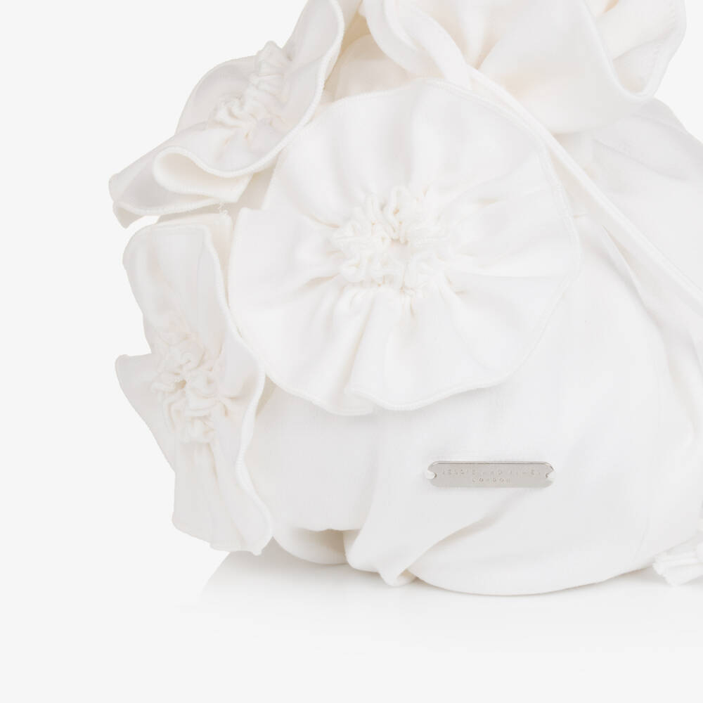 Jessie and James London-Girls Ivory Drawstring Handbag with 3D Flowers | Childrensalon