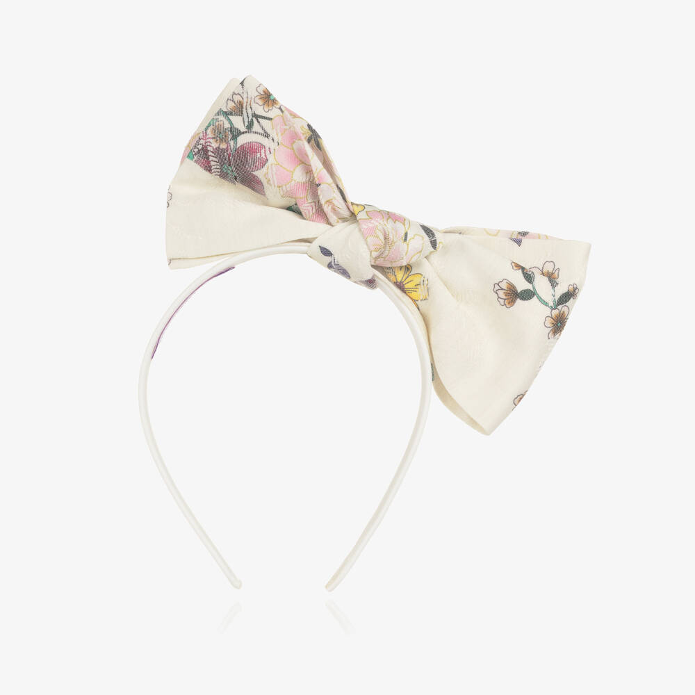 Jessie and James London-Girls Ivory Floral Jacquard Bow Hairband | Childrensalon