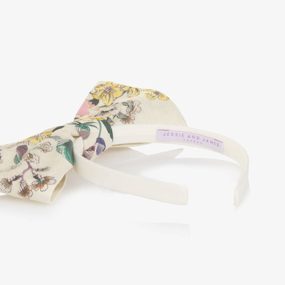 Jessie and James London-Girls Ivory Floral Jacquard Bow Hairband | Childrensalon